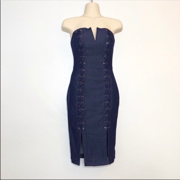 Entry Dresses & Skirts - Entry dark wash “denim” lace up bodycon dress S